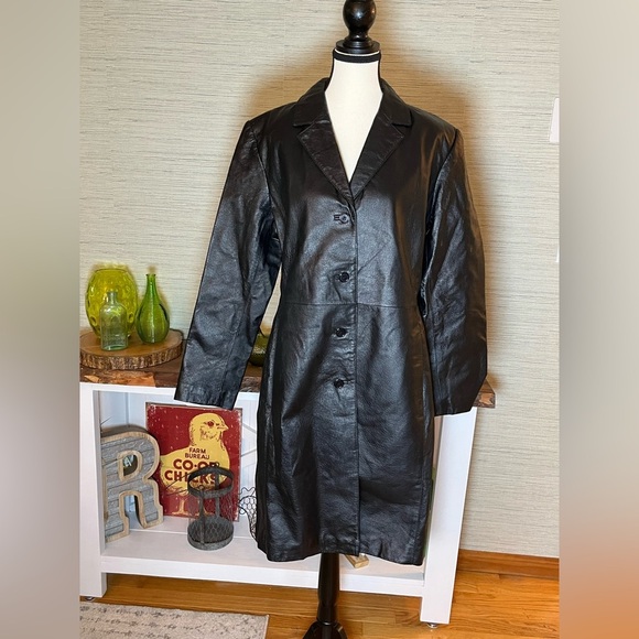 VTG David Benjamin Leather Trench Coat Jacket Womens Size 14 Long Sleeve Black - Picture 9 of 9